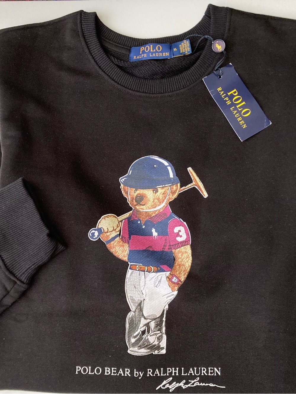 Polo Ralph Lauren Golf Bear Sweatshirt XL Slim Fit Cotton Black Crew Neck